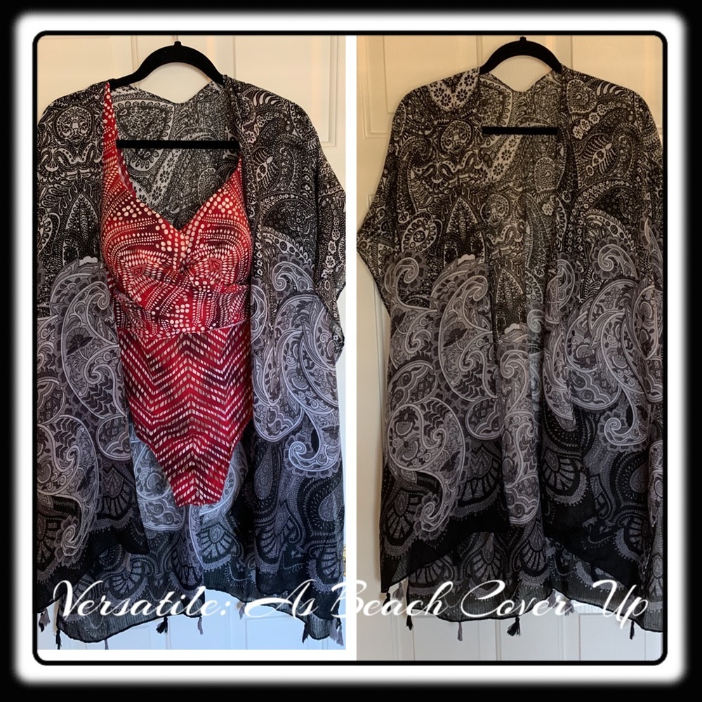 Versatile Black & White Paisley Beach Cover-Up Wrap